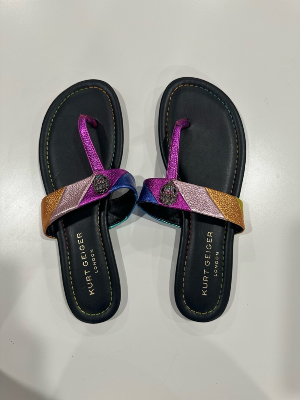 Kurt Geiger Multicolor Metallic Leather Toe-Post Sandals